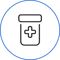 A black and white icon of a pill bottle.